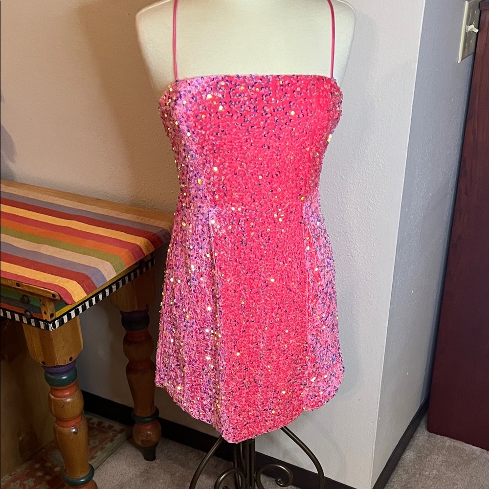 Sequin Pink Mini Dress